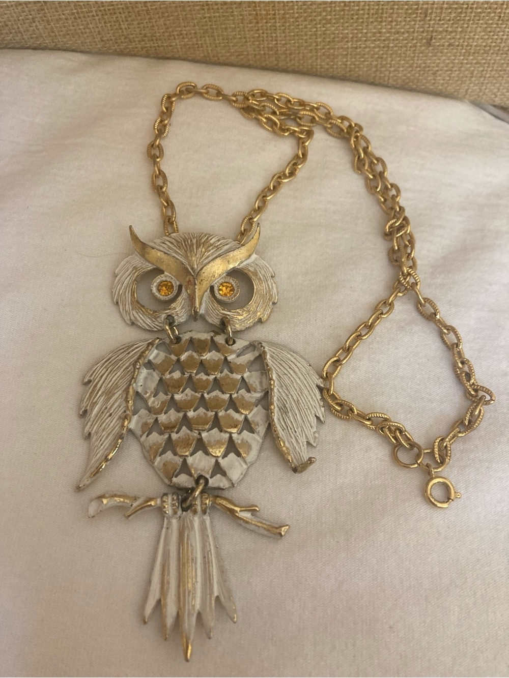 Large Articulated Owl Vintage Pendant Necklace